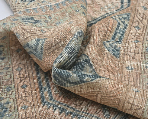 11 Ft Vintage Brown Persian Style Hand Knotted Distressed Low Pile Wool Runner Rug